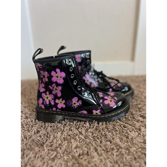 Dr Martens JUNIOR 1460 PANSY PATENT LEATHER LACE UP BOOTS Sz 5 L - Picture 2 of 9